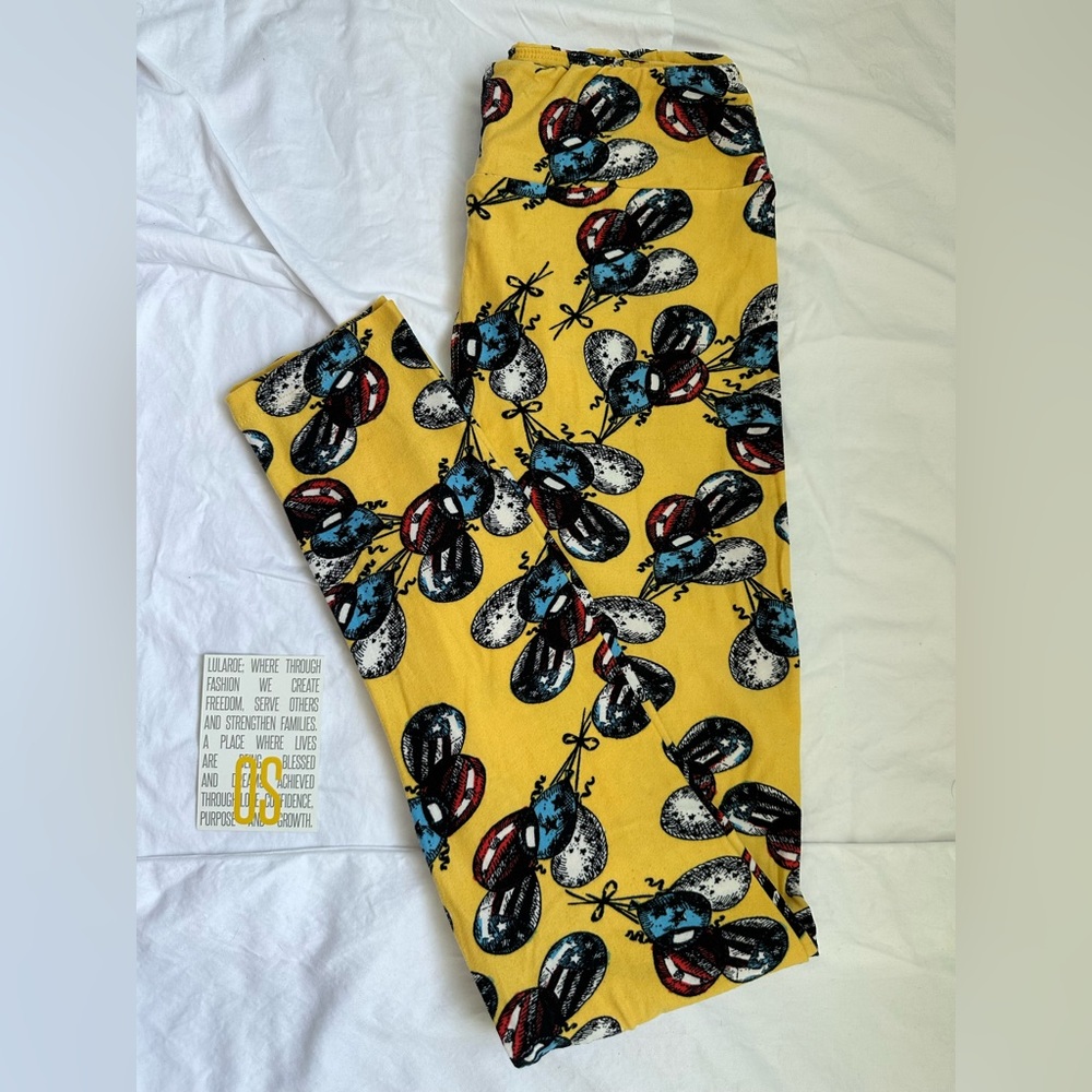 LuLaRoe One Size Leggings - Yellow With Balloons